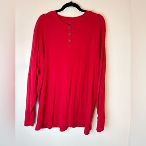 Lands End T Shirt Mens Red Ribbed Cotton Henley Long Sleeve Men’s Size XXL